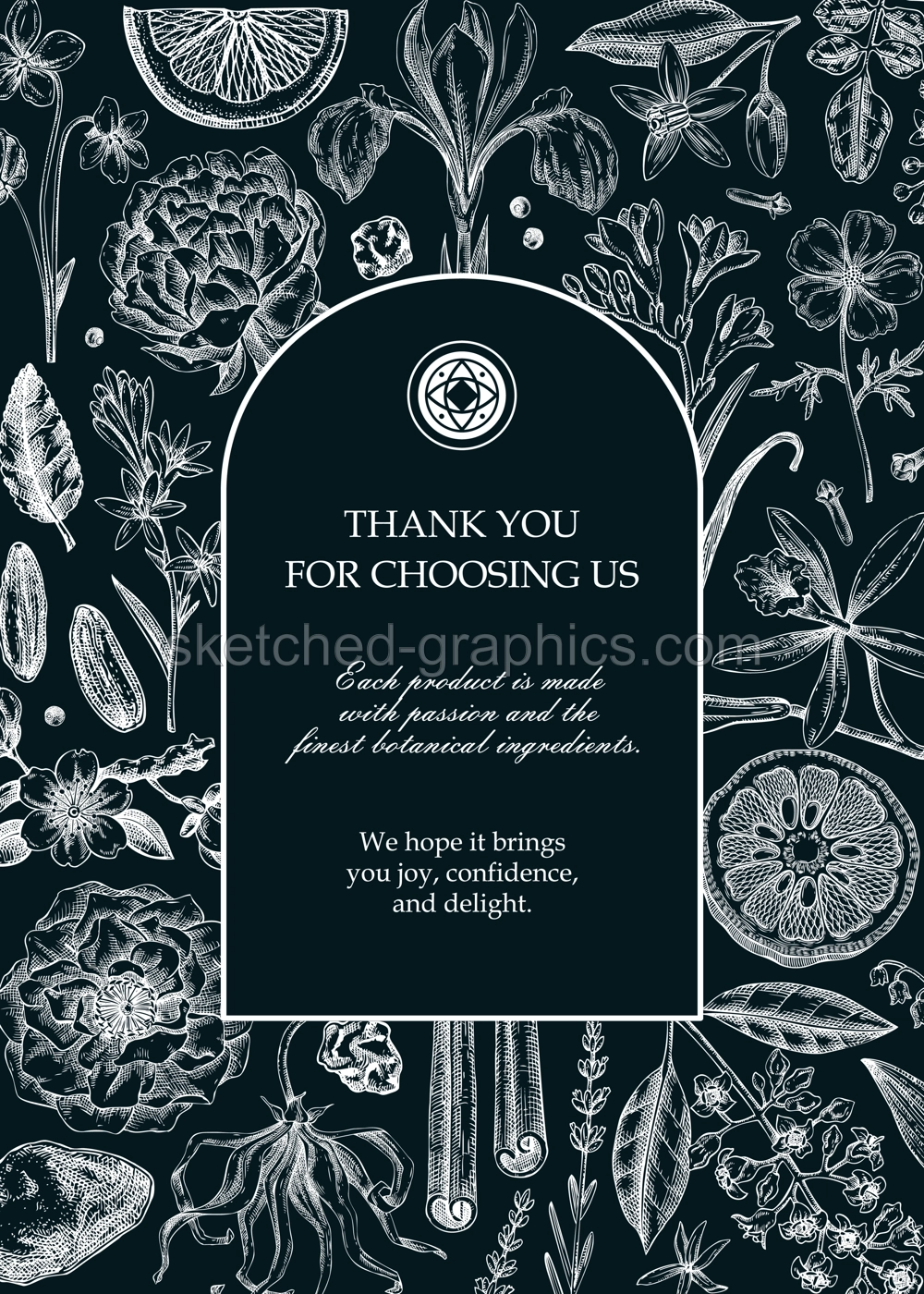 Botanical greeting card template. Vintage perfume and cosmetic frame design on chalkboard. Hand-drawn vector illustration. Aromatic plants and flower sketches. NOT AI generated Illustration